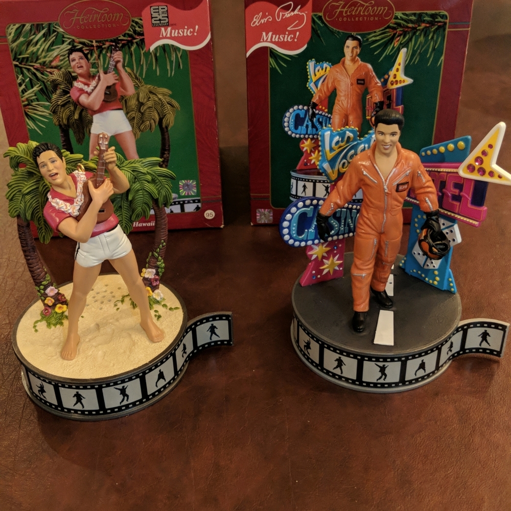 Set of 2 Elvis Presley musical ornaments Heirloom Collection. 2002 and 2003